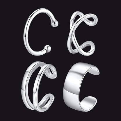 925 Sterling Silver Ear Cuff Non-piercing Earrings Set 4 Pairs
