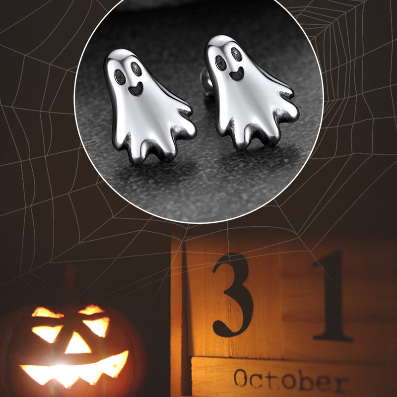 Halloween Silver Ghost Stud Earrings for
