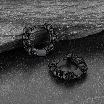 Sterling Silver Skulls Hoop Huugie Earrings for