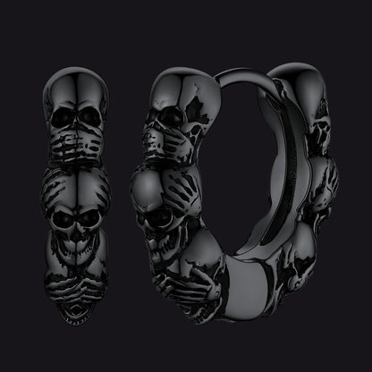 Sterling Silver Skulls Hoop Huugie Earrings for