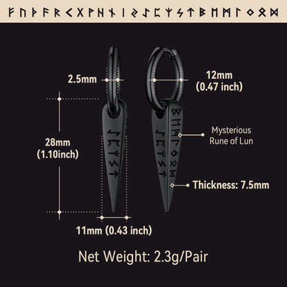 Norse Viking Runes Dangle Hoop Earrings for
