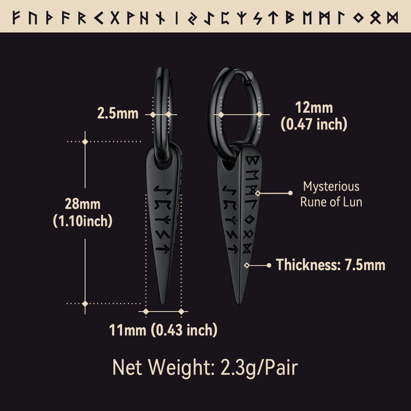 Norse Viking Runes Dangle Hoop Earrings for