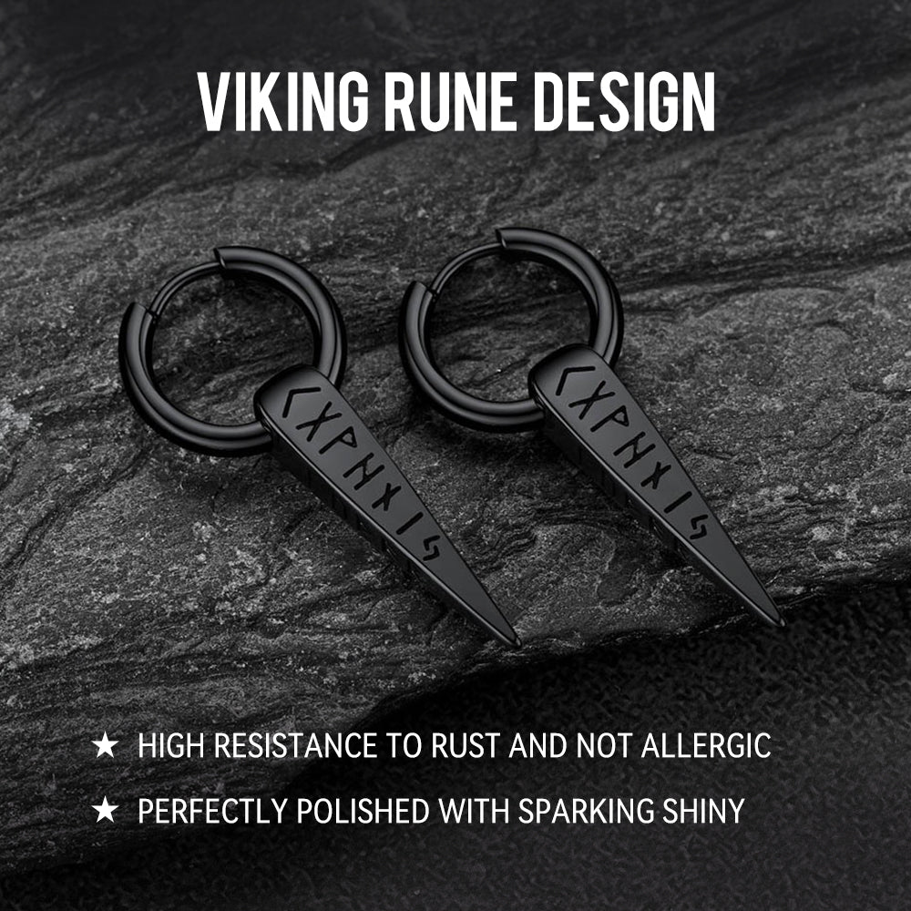 Norse Viking Runes Dangle Hoop Earrings for