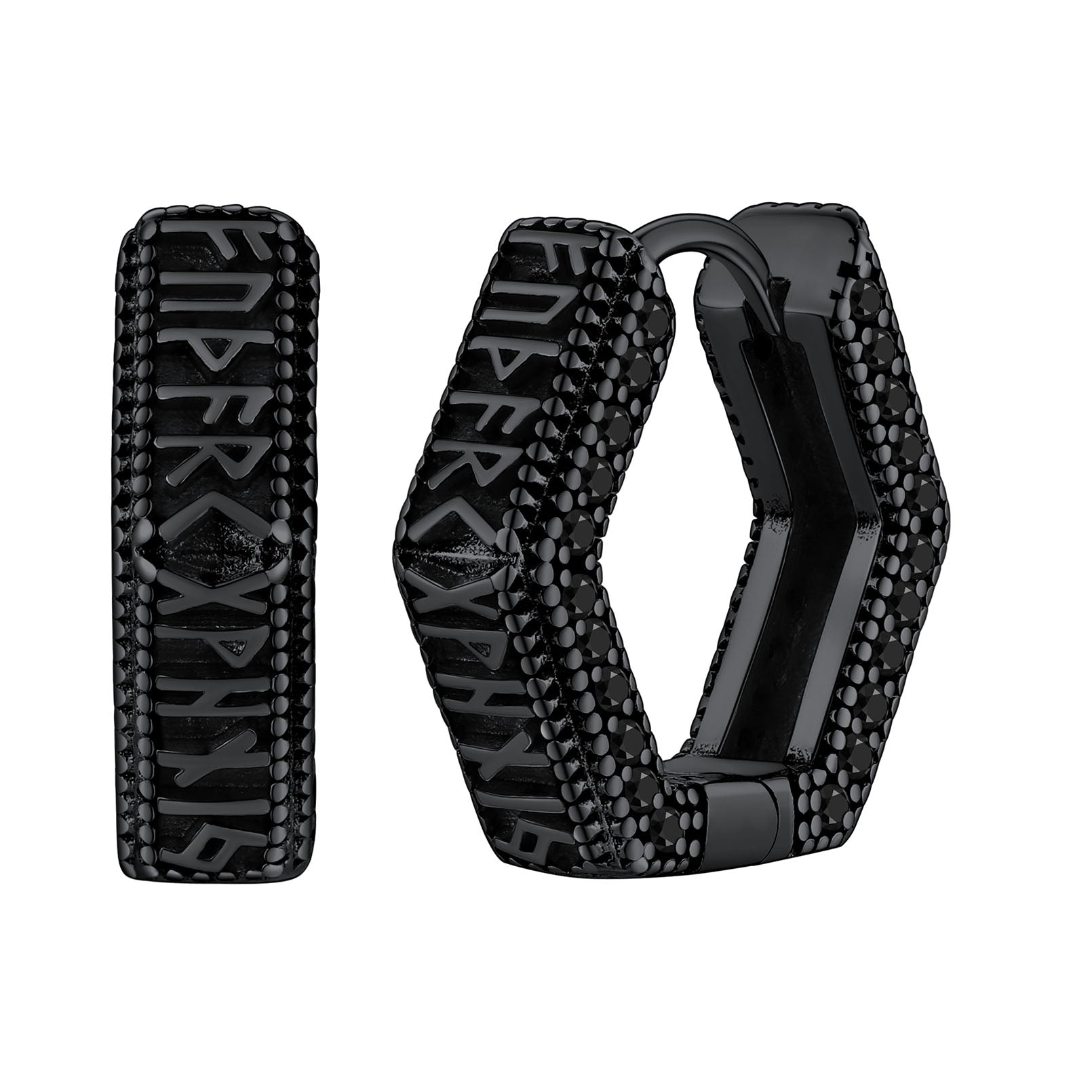 Viking Runes Hexagon Huggie Hoop Earrings for