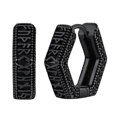 Viking Runes Hexagon Huggie Hoop Earrings for