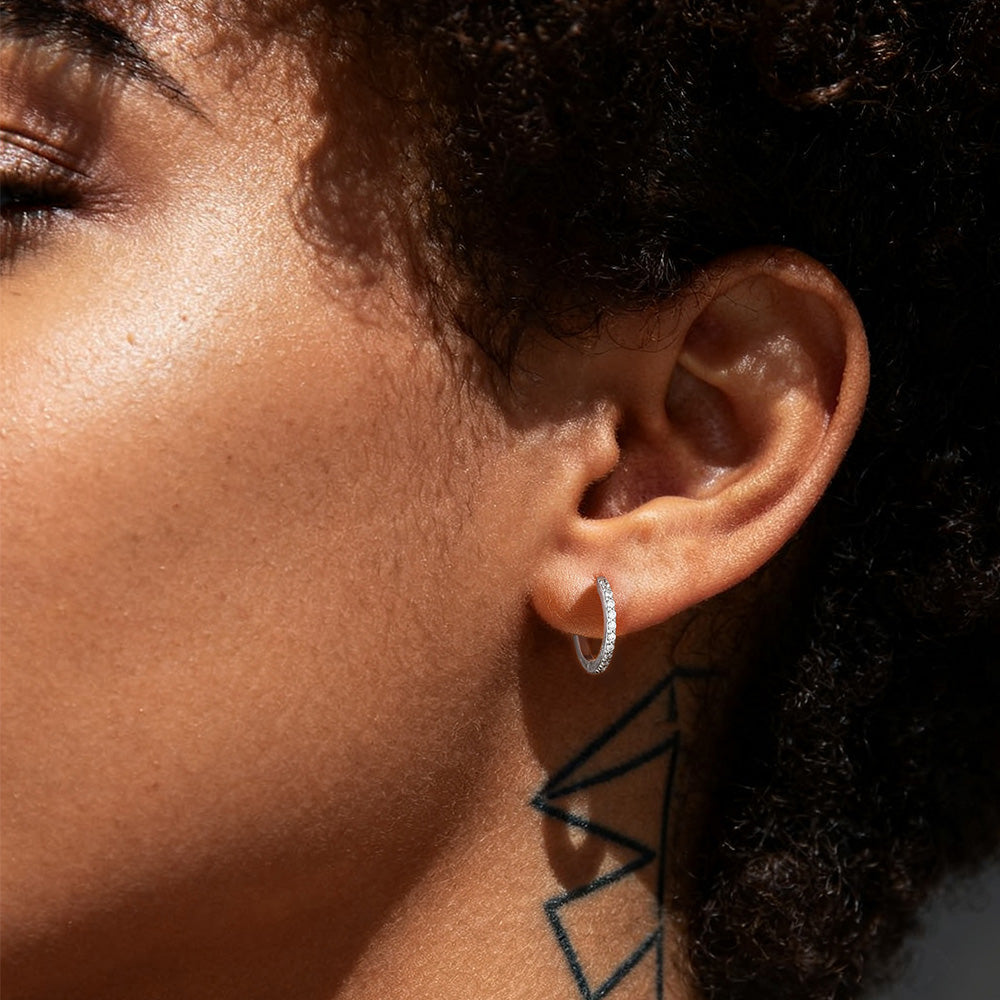 Sparkling Diamond Cartilage Huggie Hoop Earrings for in Sterling Silver