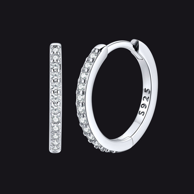 Sparkling Diamond Cartilage Huggie Hoop Earrings for in Sterling Silver