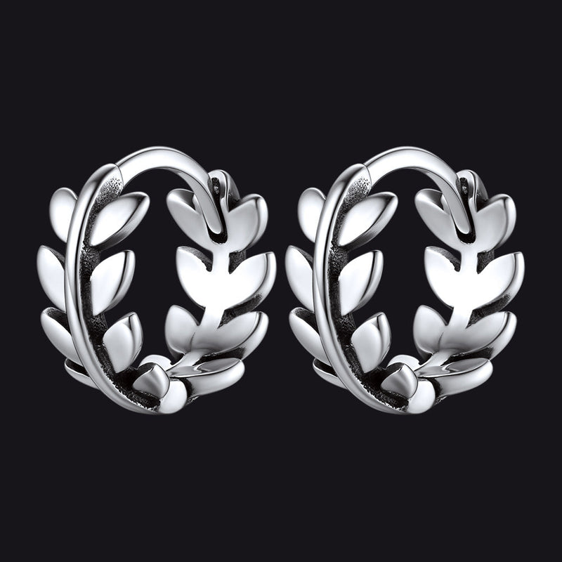 Sterling Silver Small Leaf Hoop Huggie Earrings for
