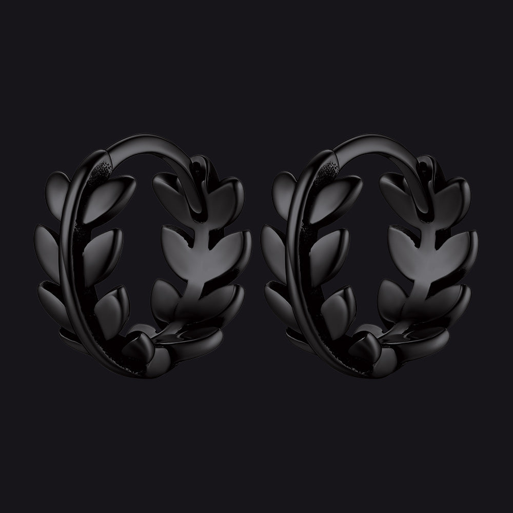 Sterling Silver Small Leaf Hoop Huggie Earrings for
