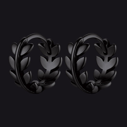 Sterling Silver Small Leaf Hoop Huggie Earrings for
