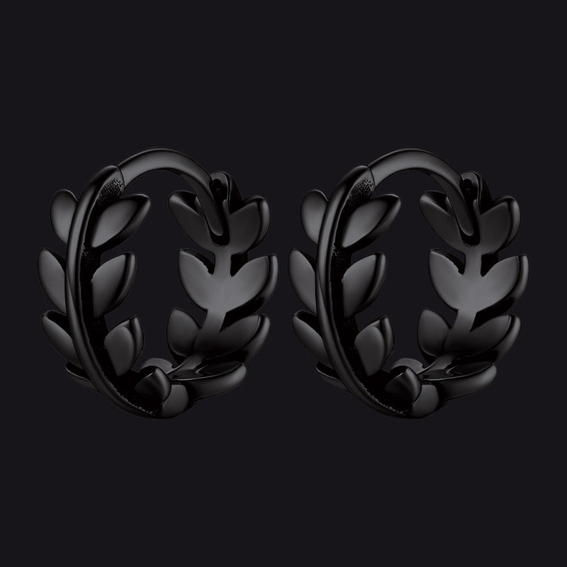 Sterling Silver Small Leaf Hoop Huggie Earrings for