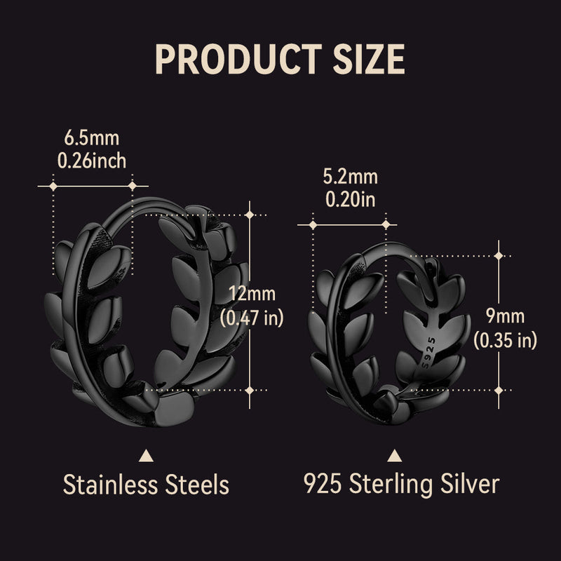 Sterling Silver Small Leaf Hoop Huggie Earrings for