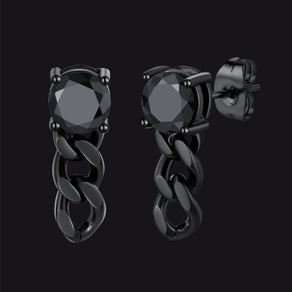 Black Cubic Zirconia Chain Link Dangle Stud Earrings for