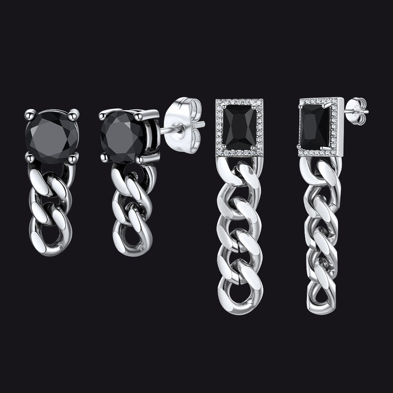 Black Cubic Zirconia Chain Link Dangle Stud Earrings for