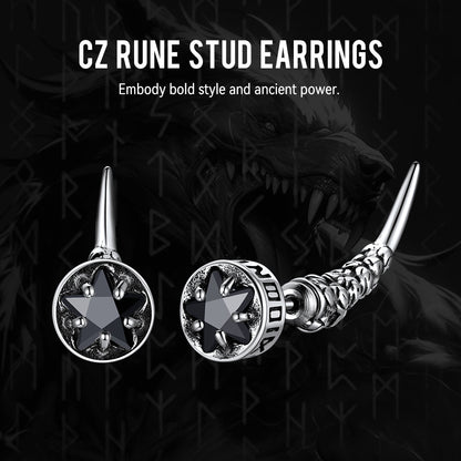 Viking Rune Fang Stud Earrings for – Nordic Star Cz Earrings