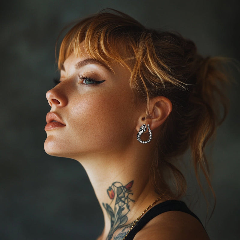 Stainless Steel Red Eye Snake Hoop Earrings for