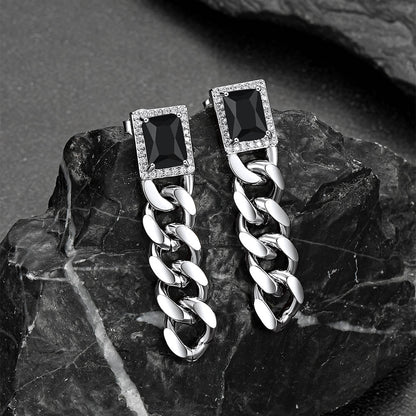 Black Cubic Zirconia Chain Drop Earrings With Gem for