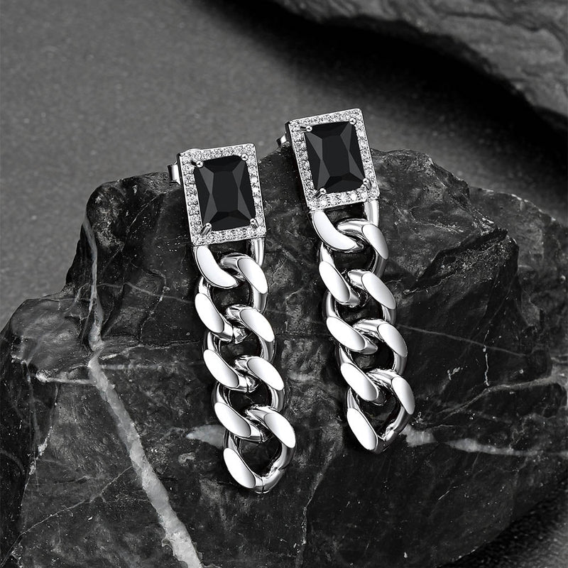 Black Cubic Zirconia Chain Drop Earrings With Gem for
