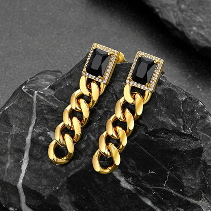 Black Cubic Zirconia Chain Drop Earrings With Gem for
