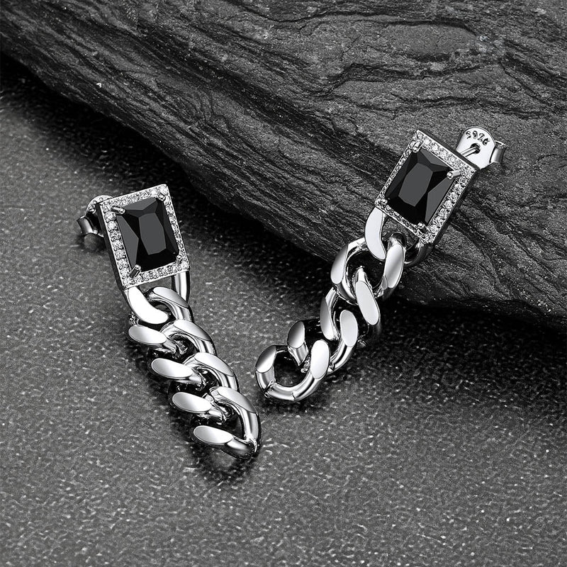 Black Cubic Zirconia Chain Drop Earrings With Gem for