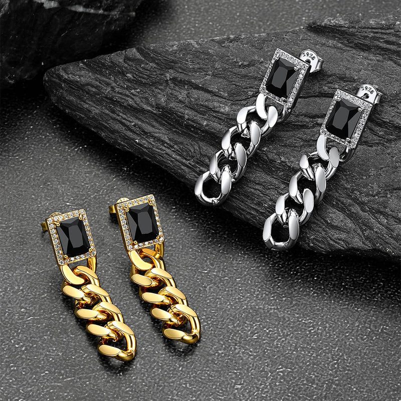 Black Cubic Zirconia Chain Drop Earrings With Gem for
