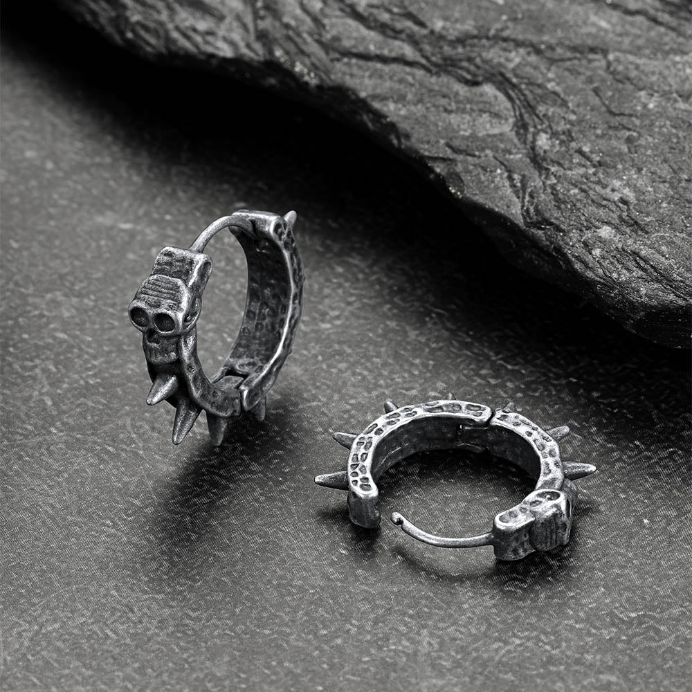 Gothic Skull Rivet Hoop Earrings for Halloween Gift