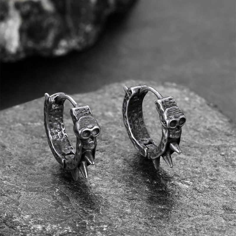 Gothic Skull Rivet Hoop Earrings for Halloween Gift