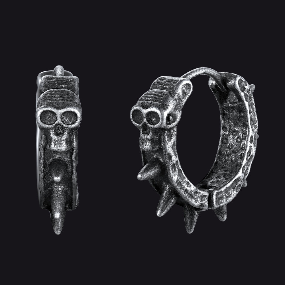 Gothic Skull Rivet Hoop Earrings for Halloween Gift