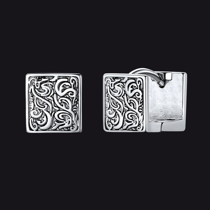 S925 Silver Tangcao Flower Square Earrings Antique for