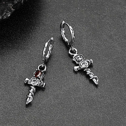Rose Cross Drop Earrings for