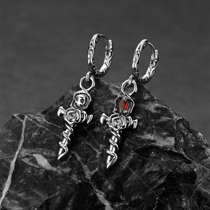 Rose Cross Drop Earrings for