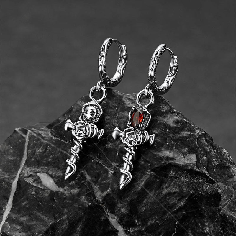Rose Cross Drop Earrings for