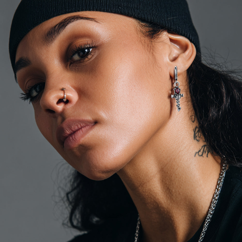 Rose Cross Drop Earrings for