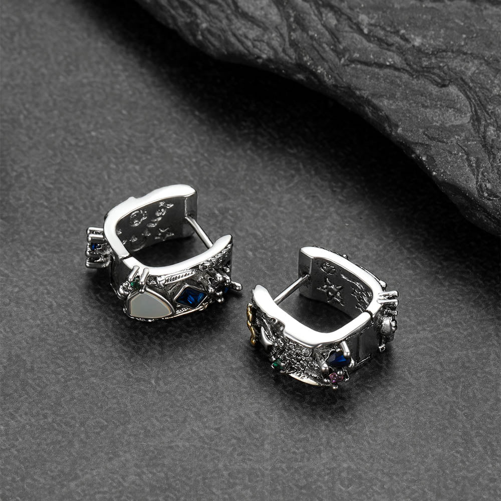 Punk Graffiti Joker Star Square Hoop Earrings With Crystals for