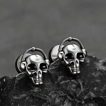 Halloween Gothic Music Skull Stud Earrings for