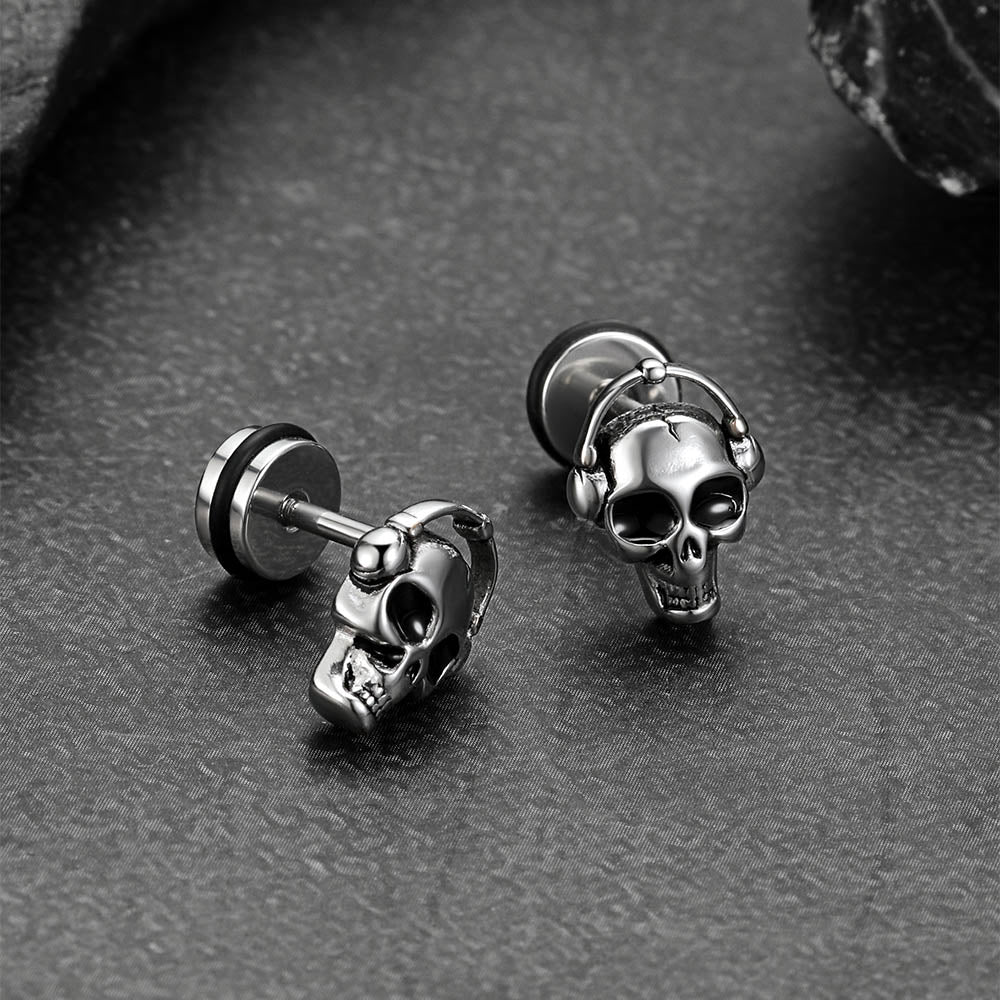 Halloween Gothic Music Skull Stud Earrings for