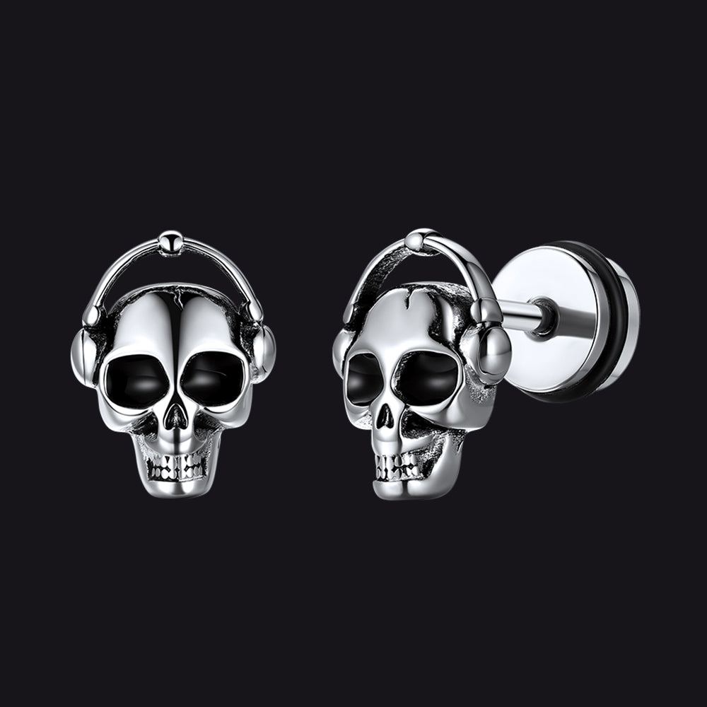 Halloween Gothic Music Skull Stud Earrings for