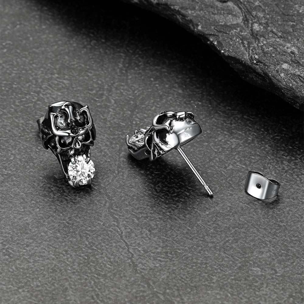 Halloween Punk Diamond Skull Earrings for in Stainless Steel