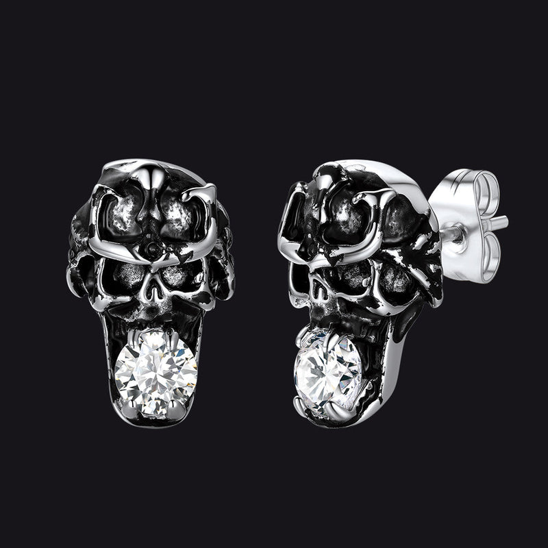 Halloween Punk Diamond Skull Earrings for in Stainless Steel