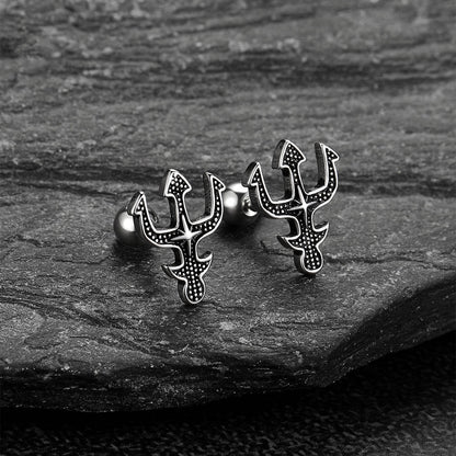 Greek Poseidon Trident Cross Stud Earrings for
