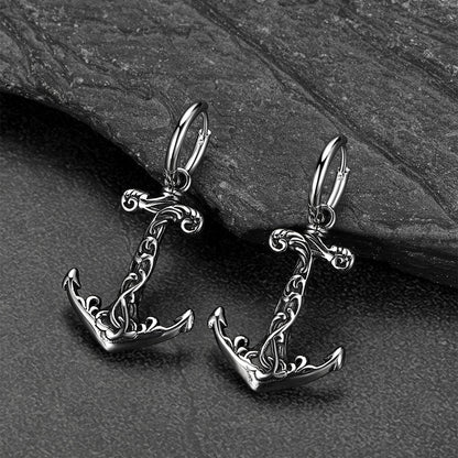 Viking Anchor Hoop Drop Earrings for