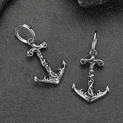 Viking Anchor Hoop Drop Earrings for