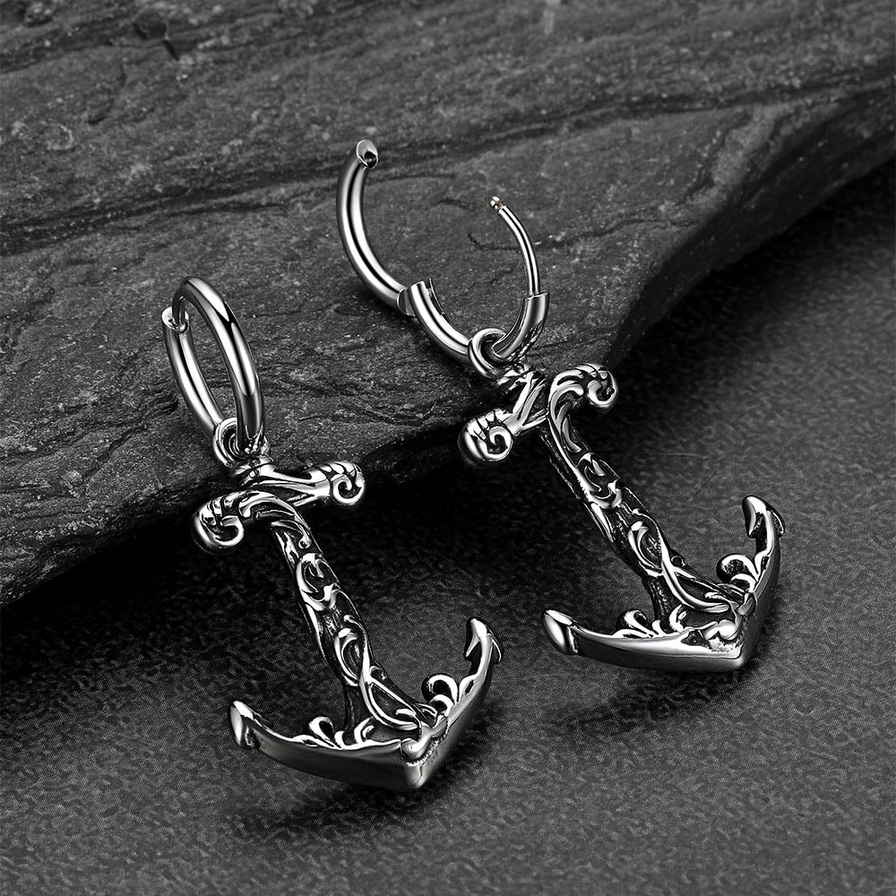 Viking Anchor Hoop Drop Earrings for