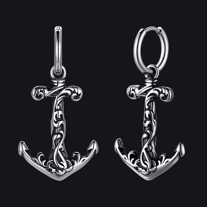 Viking Anchor Hoop Drop Earrings for