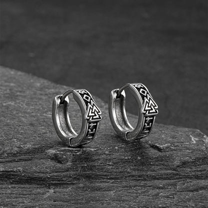 Viking Valknut Hoop Earrings With Rune for Stainless Steel