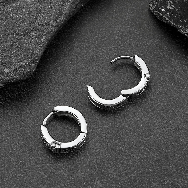 Viking Valknut Hoop Earrings With Rune for Stainless Steel