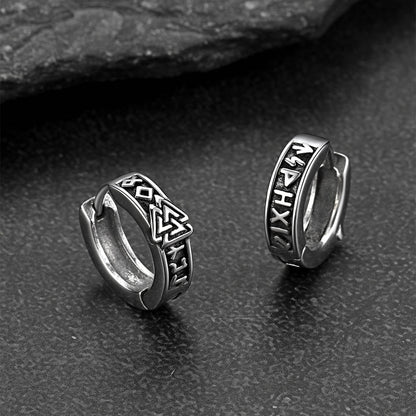Viking Valknut Hoop Earrings With Rune for Stainless Steel