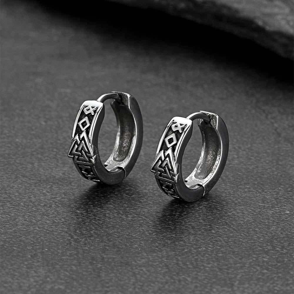 Viking Valknut Hoop Earrings With Rune for Stainless Steel
