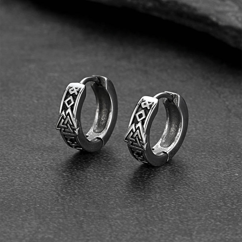 Viking Valknut Hoop Earrings With Rune for Stainless Steel