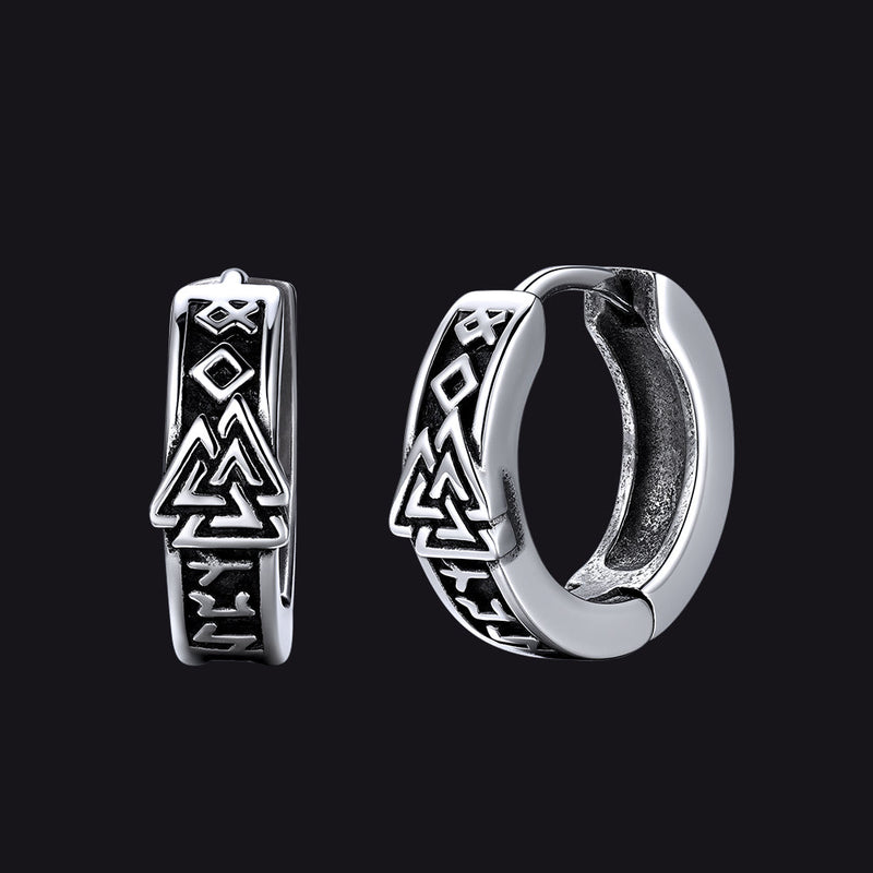 Viking Valknut Hoop Earrings With Rune for Stainless Steel
